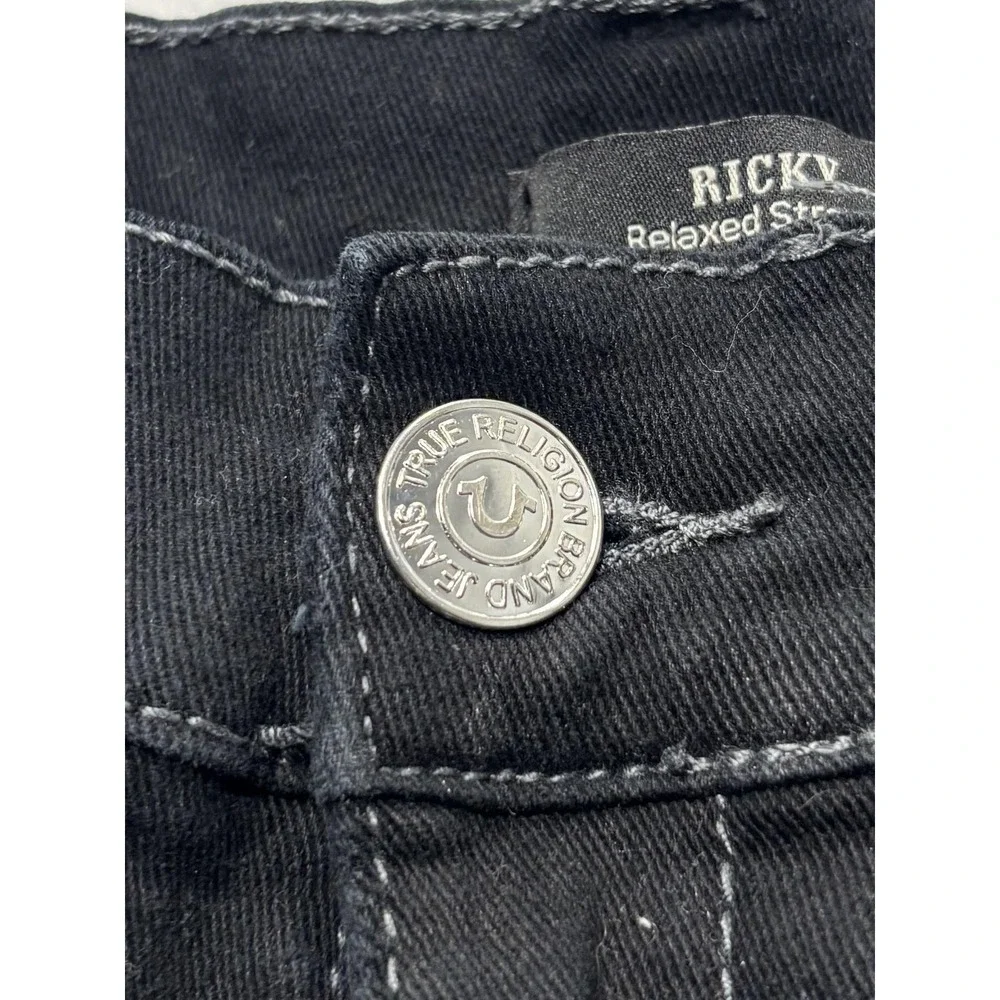 True Religion Ricky Relaxed Straight Jeans Mens 32x32 Black Dark Wash Stretch